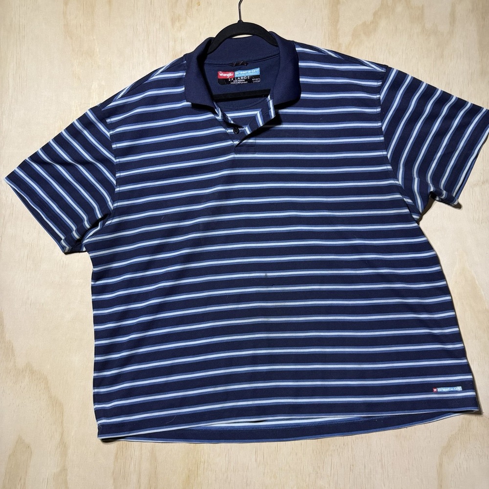 Wrangler Breathe-Dri Men's 2XL Polo Shirt Blue Striped Moisture Wicking Golf